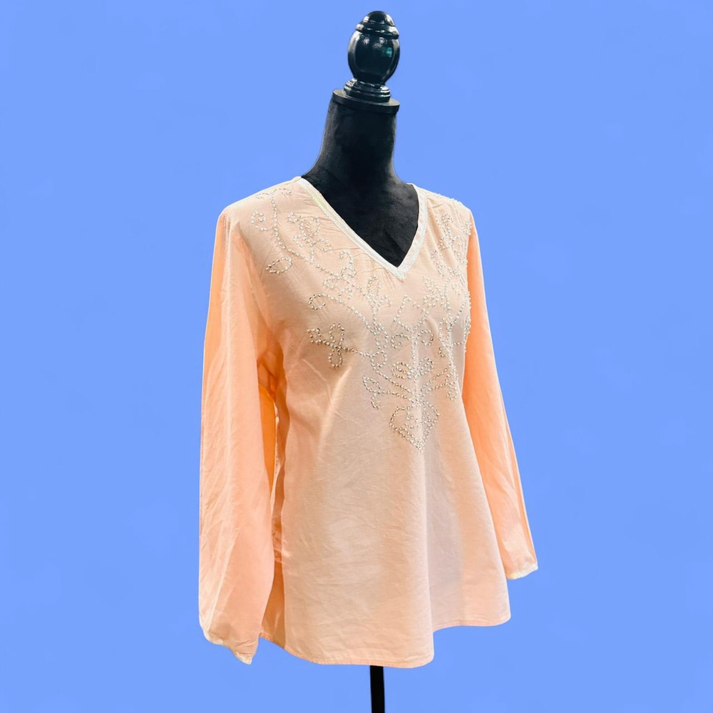 Peach Pink Sequin Long Sleeve Blouse Top 1X by Club Z Collection